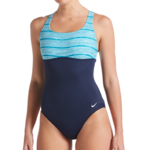 🆕 Nike Women’s Crossback One Piece Colorblock Striped Swimsuit - Picture 1 of 12